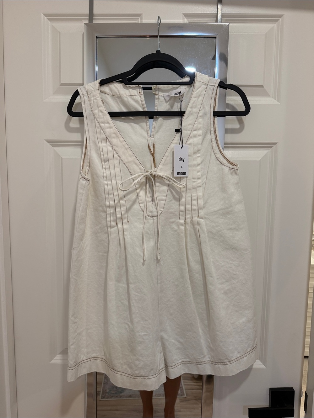 Day + Moon Cream Sleeveless Tie-Front romper